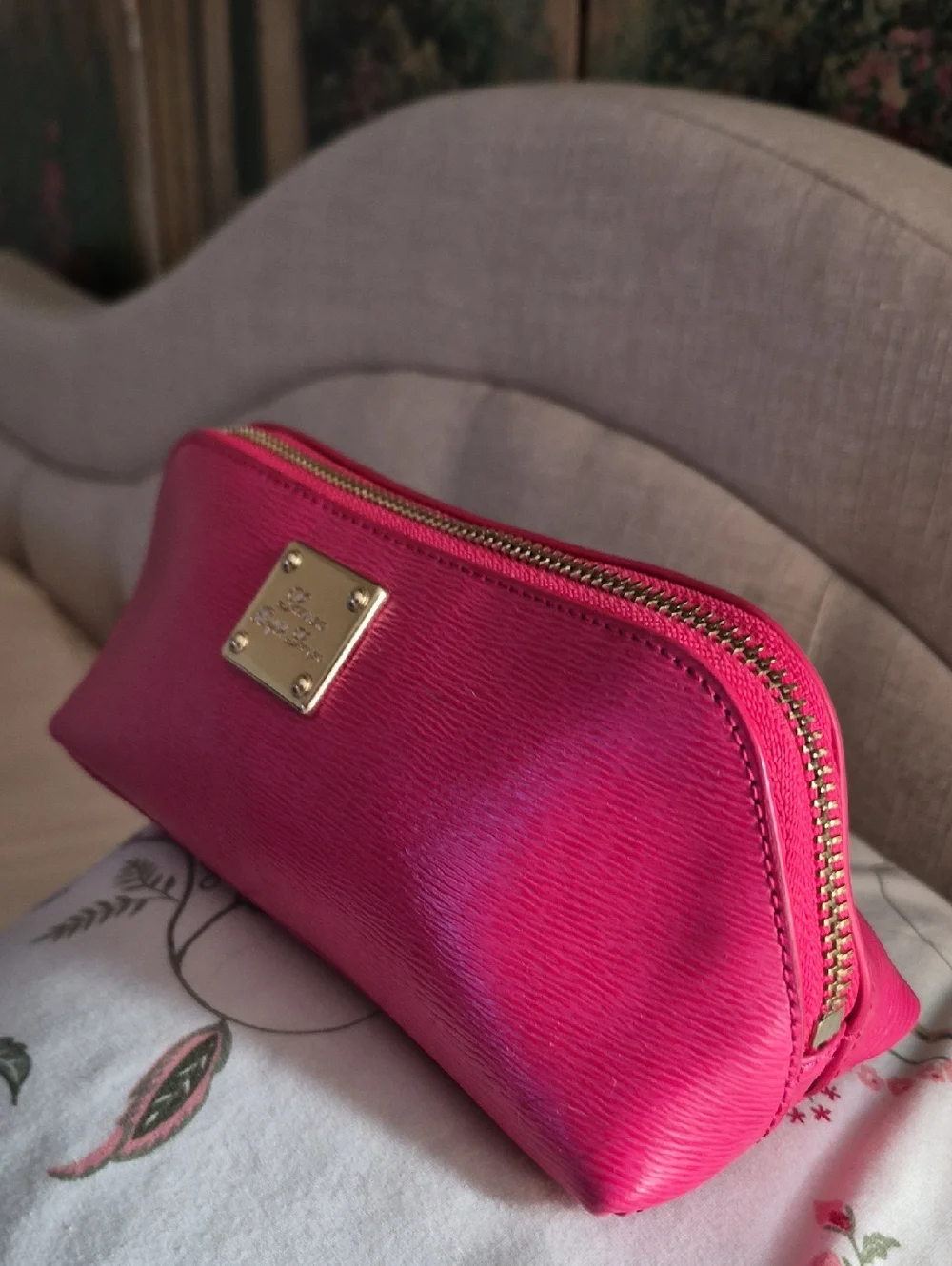 Vintage Lauren Ralph Lauren Pink Sloan Street Trangle Cosmetic Make-Up Bag Case